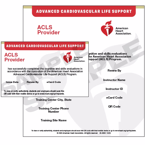 Sample American Heart Association ACLS Provider eCard