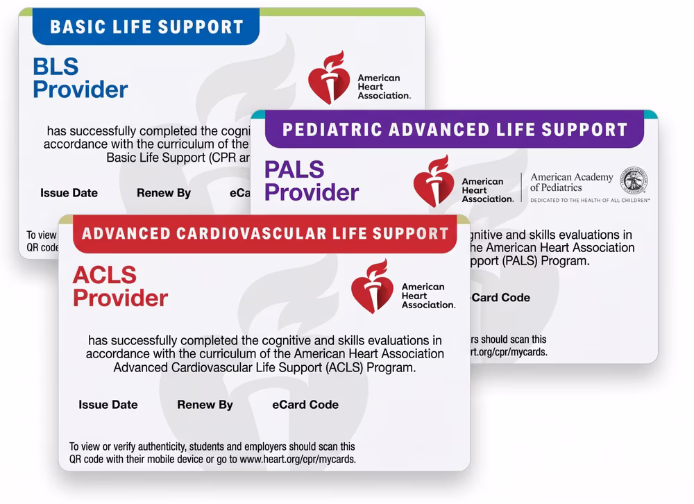 Sample American Heart Association BLS, PALS, and ACLS Provider eCards