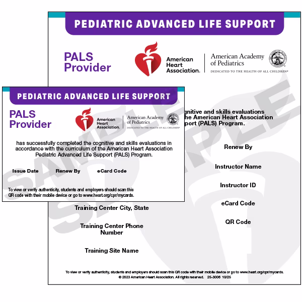 Sample American Heart Association PALS Provider eCard